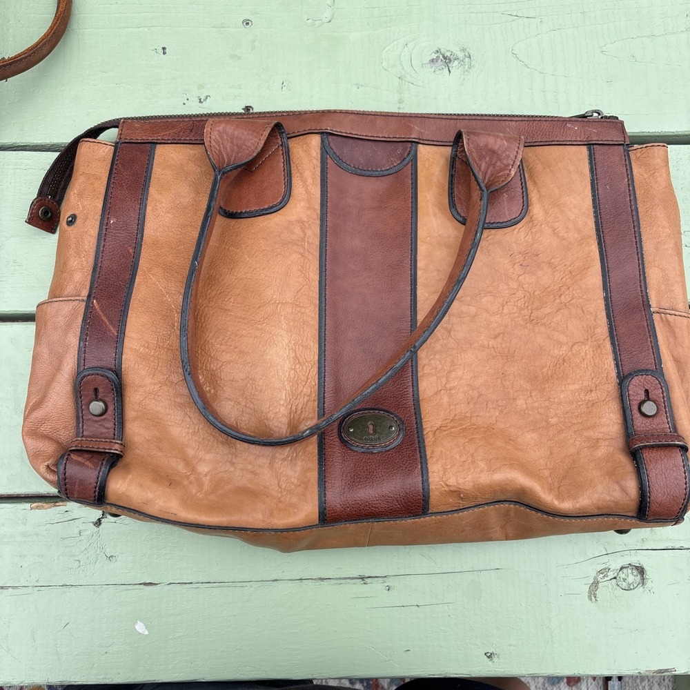 Vintage Revival Fossil Two Tone Leather Bag Purse Weekender